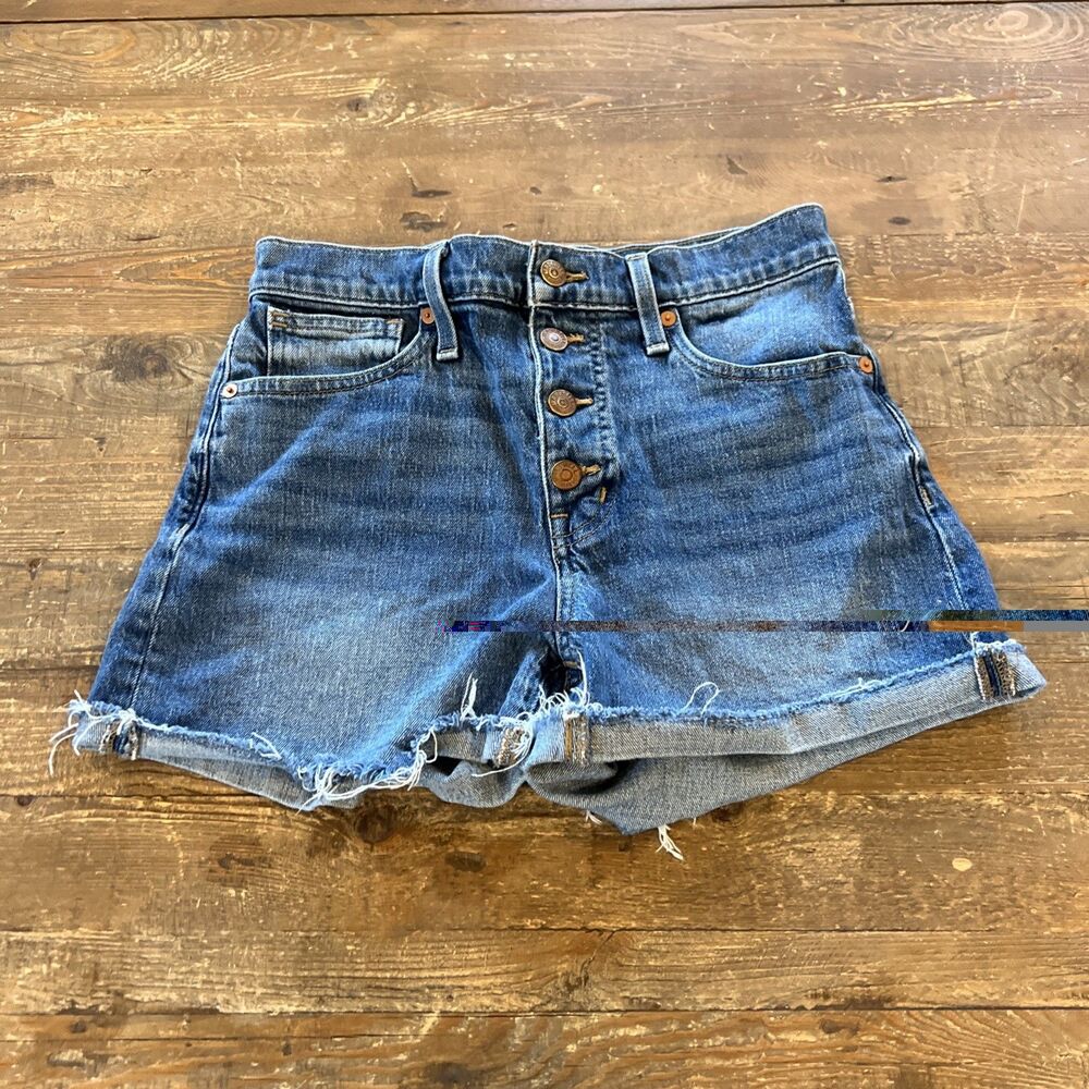 Madewell Shorts Womens 26 High Rise Denim Exposed Button Fly Medium Wash EUC